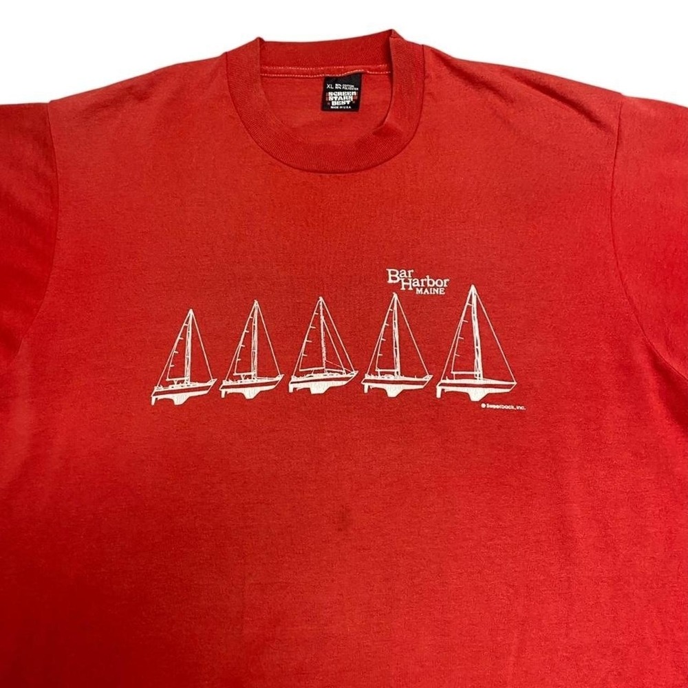 Vintage Red Bar Harbor Maine Sailboats T-Shirt